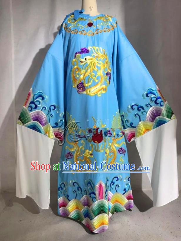 Professional Chinese Traditional Beijing Opera Blue Imperial Robe Ancient Emperor Costume for Men