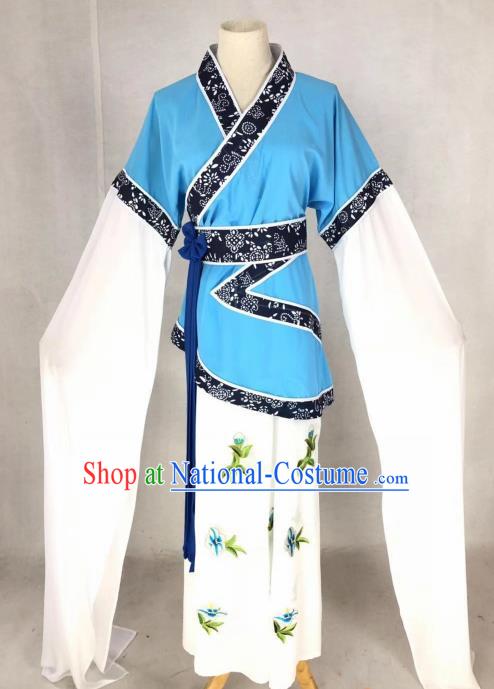 Chinese Traditional Peking Opera Actress Blue Dress Ancient Maidservant Country Lady Costume for Women