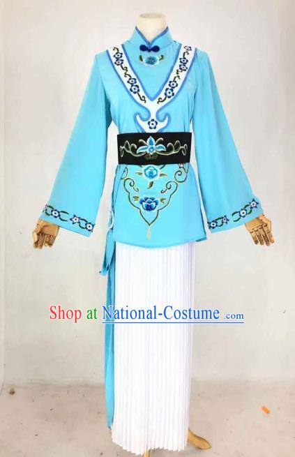 Chinese Traditional Peking Opera Actress Maidservant Blue Dress Ancient Country Lady Costume for Women