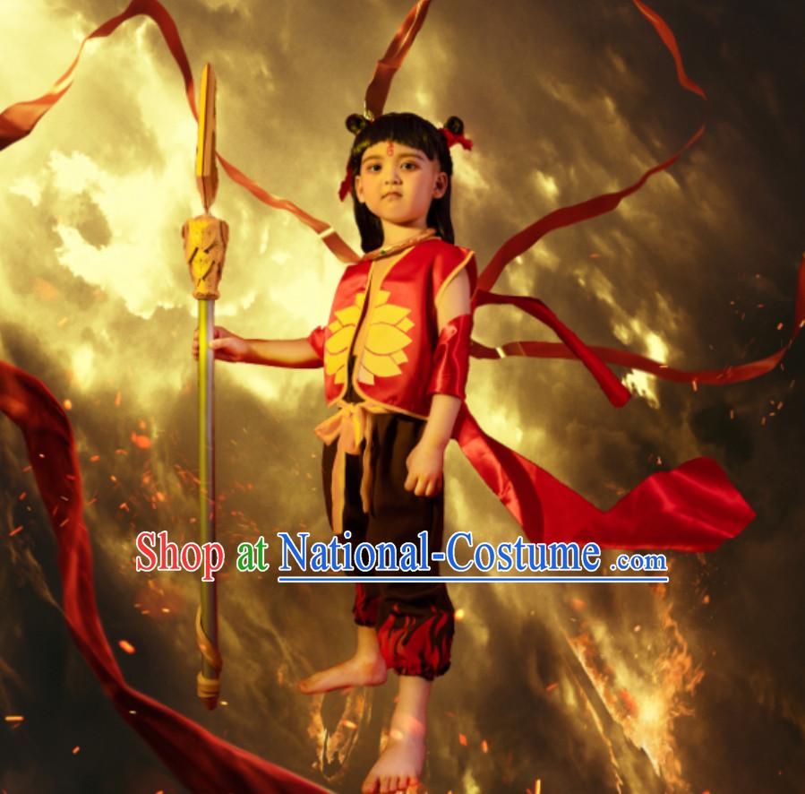 Ancient Chinese Ne Zha Costumes Complete Set for Kids or Adults