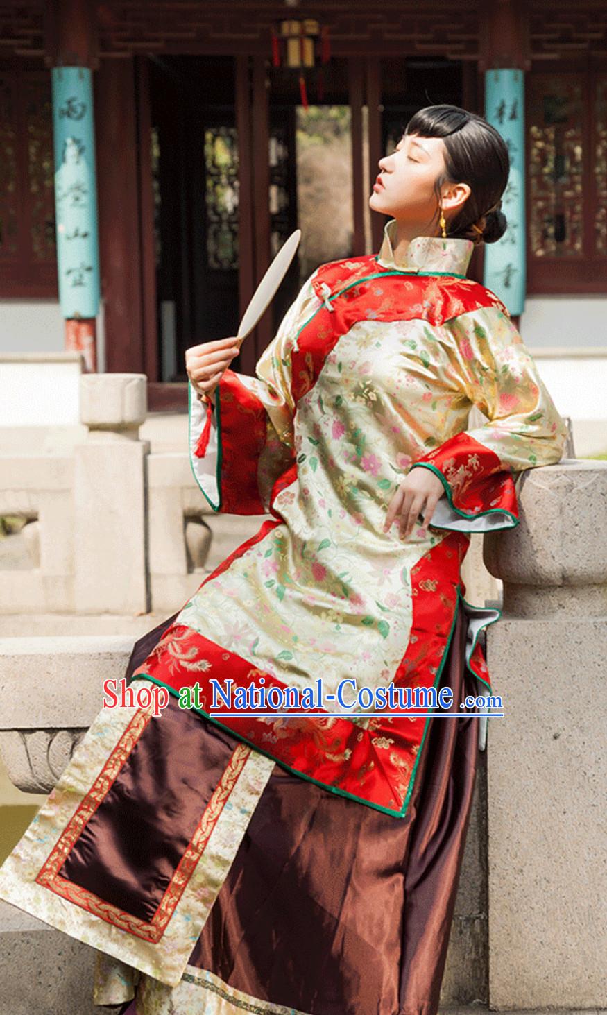 Qing Dynasty Chinese Boxer Time Qingdai Female Costumes Full Set for  Women