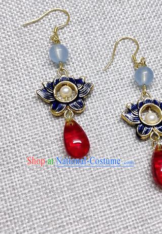 Chinese Traditional Hanfu Cloisonne Lotus Earrings Ancient Princess Ear Accessories for Women