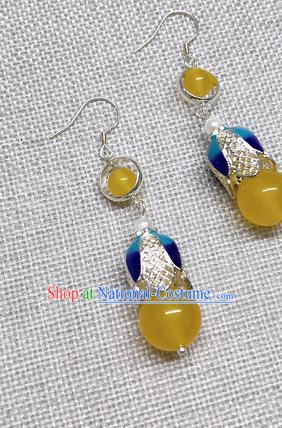 Chinese Traditional Hanfu Yellow Bead Magnolia Earrings Ancient Princess Ear Accessories for Women