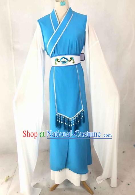 Chinese Traditional Peking Opera Palace Lady Blue Dress Ancient Servant Girl Costume for Women