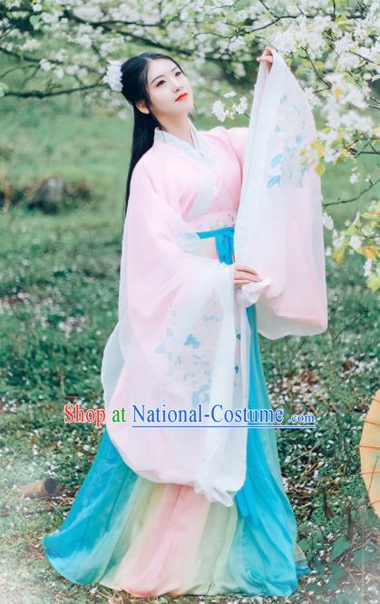 Asian Chinese Jin Dynasty Royal Princess Hanfu Dress Traditional Ancient Goddess Court Lady Costumes for Women