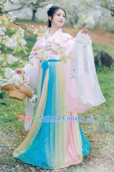 Asian Chinese Jin Dynasty Royal Princess Hanfu Dress Traditional Ancient Goddess Court Lady Costumes for Women