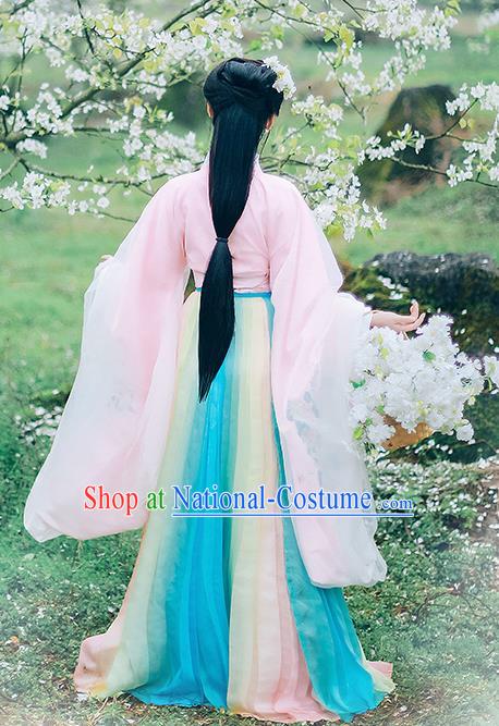 Asian Chinese Jin Dynasty Royal Princess Hanfu Dress Traditional Ancient Goddess Court Lady Costumes for Women