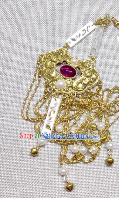 Chinese Traditional Hanfu Golden Waist Accessories Ancient Princess Tassel Belt Pendant for Women