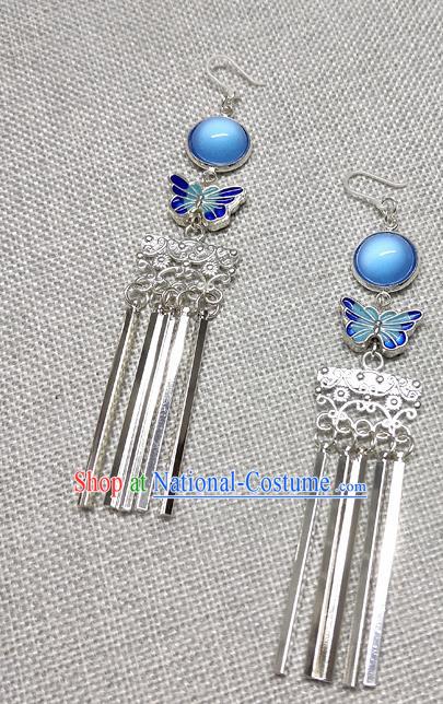 Chinese Traditional Hanfu Blue Butterfly Earrings Ancient Princess Ear Accessories for Women