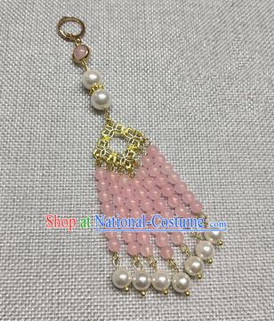 Chinese Traditional Hanfu Pink Beads Tassel Brooch Accessories Ancient Qing Dynasty Queen Breastpin Pendant for Women