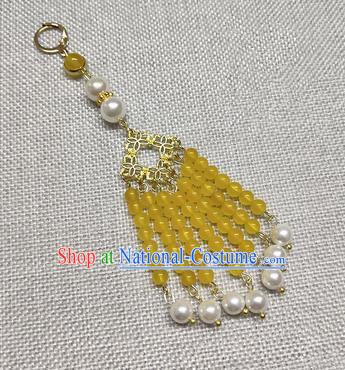 Chinese Traditional Hanfu Yellow Beads Tassel Brooch Accessories Ancient Qing Dynasty Queen Breastpin Pendant for Women