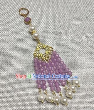 Chinese Traditional Hanfu Lilac Beads Tassel Brooch Accessories Ancient Qing Dynasty Queen Breastpin Pendant for Women