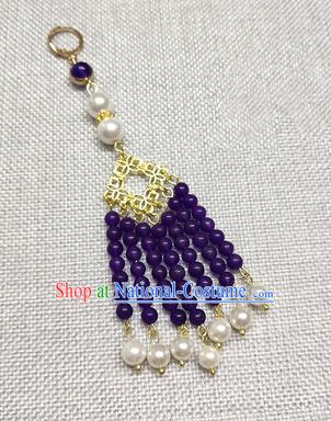 Chinese Traditional Hanfu Purple Beads Tassel Brooch Accessories Ancient Qing Dynasty Queen Breastpin Pendant for Women