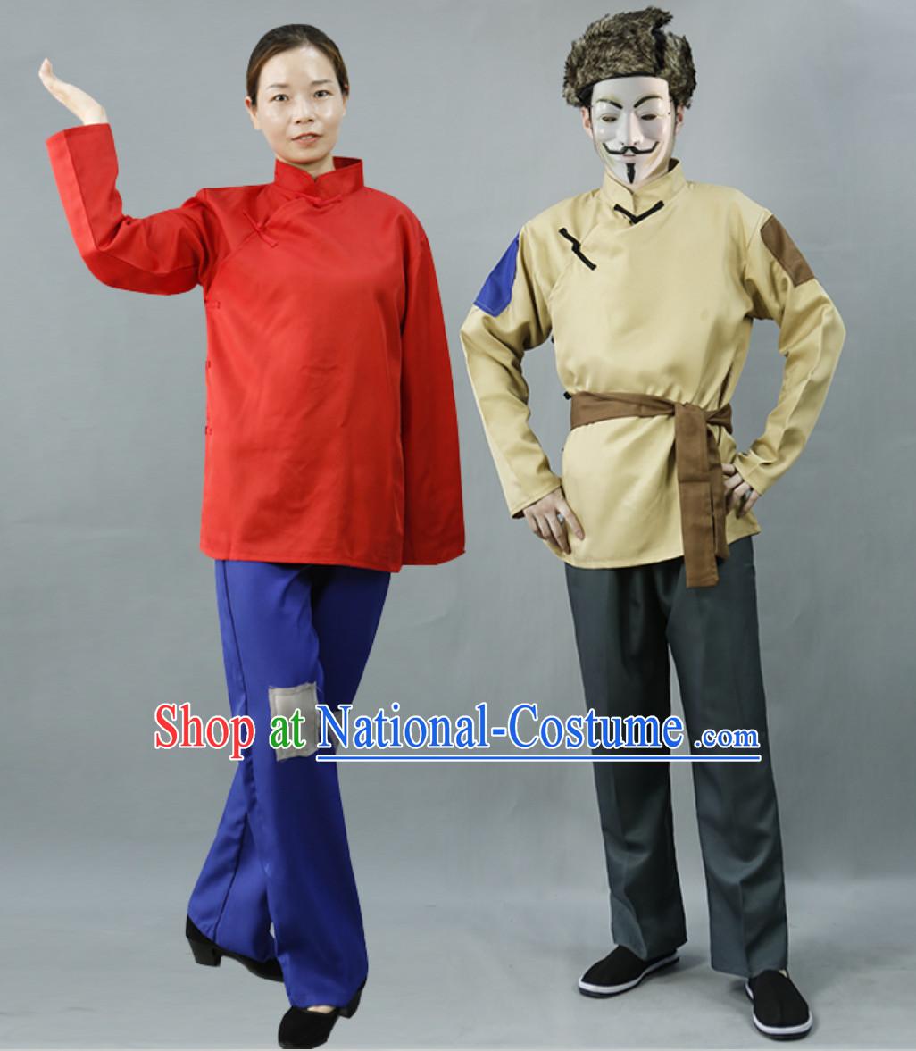 Traditional Chinese Poor People Clothes Costume Farmer Costumes Chinese Civilian Costumes for Men and Women