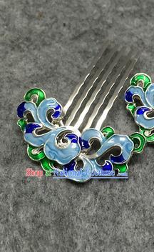 Chinese Ancient Palace Princess Blue Hair Comb Traditional Hair Accessories Hanfu Hairpins for Women