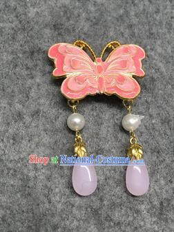 Chinese Traditional Hanfu Pendant Accessories Palace Pink Butterfly Brooch Ancient Qing Dynasty Queen Breastpin for Women