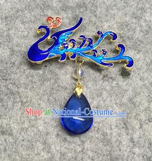 Chinese Traditional Hanfu Pendant Accessories Palace Blue Phoenix Brooch Ancient Qing Dynasty Queen Breastpin for Women