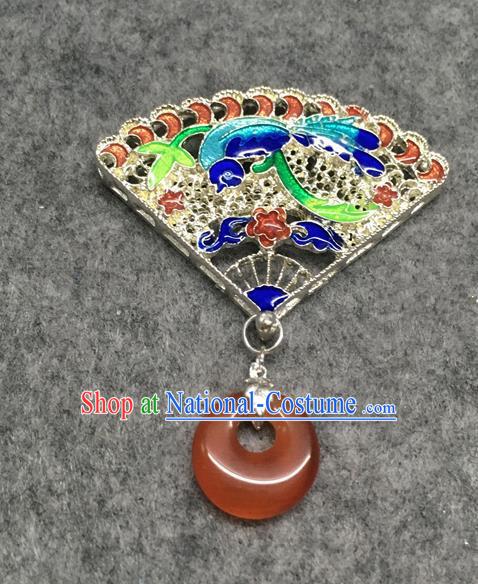 Chinese Traditional Hanfu Accessories Fan Brooch Ancient Qing Dynasty Queen Breastpin for Women