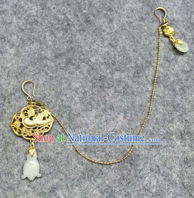 Chinese Traditional Hanfu Accessories Golden Brooch Ancient Qing Dynasty Queen Breastpin for Women