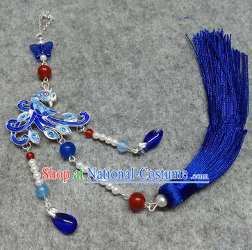 Chinese Traditional Hanfu Accessories Blueing Phoenix Brooch Pendant Ancient Qing Dynasty Queen Breastpin for Women