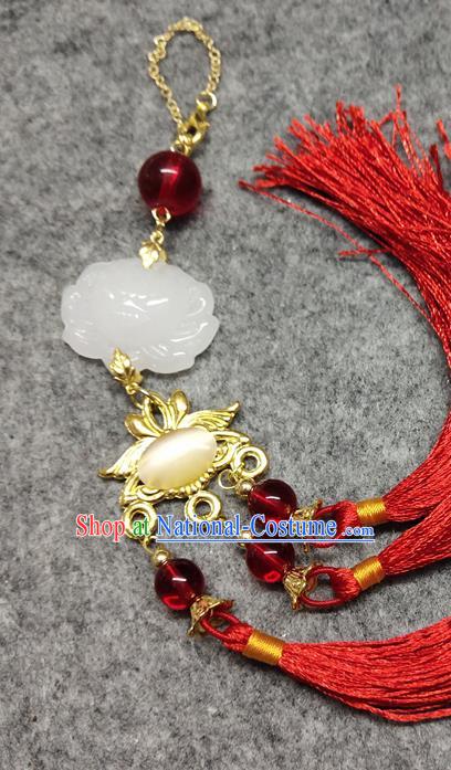 Chinese Traditional Hanfu Brooch Accessories Red Tassel Lotus Pendant Ancient Qing Dynasty Queen Breastpin for Women