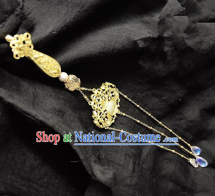 Chinese Traditional Hanfu Golden Brooch Accessories Ancient Qing Dynasty Queen Tassel Breastpin Pendant for Women