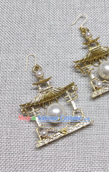 Chinese Traditional Palace Hanfu Golden Earrings Ancient Princess Ear Accessories for Women