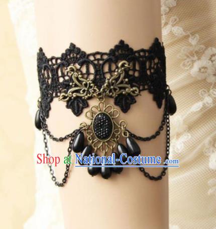 Top Grade Handmade Halloween Armlet Fancy Ball Black Lace Bracelet Accessories for Women