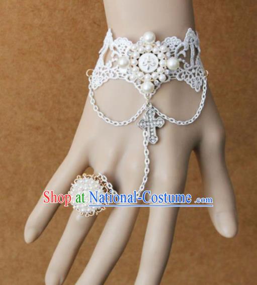 Top Grade Handmade Halloween Cosplay White Lace Bangle Fancy Ball Bracelet Accessories for Women