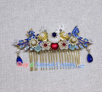 Chinese Ancient Palace Princess Cloisonne Phoenix Hair Comb Traditional Hair Accessories Hanfu Hairpins for Women