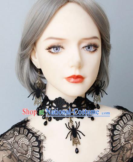 Handmade Halloween Cosplay Gothic Necklace Fancy Ball Black Lace Necklet Accessories for Women