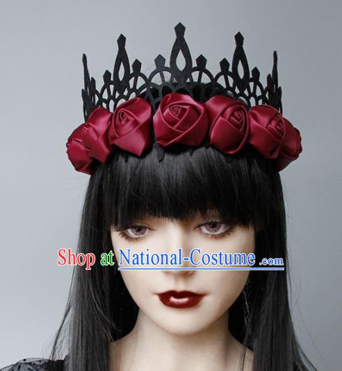 Top Grade Halloween Cosplay Gothic Red Roses Royal Crown Fancy Ball Handmade Hair Accessories for Women