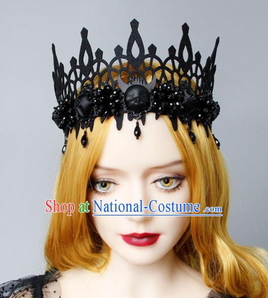 Top Grade Halloween Cosplay Gothic Witch Black Royal Crown Fancy Ball Handmade Hair Accessories for Women