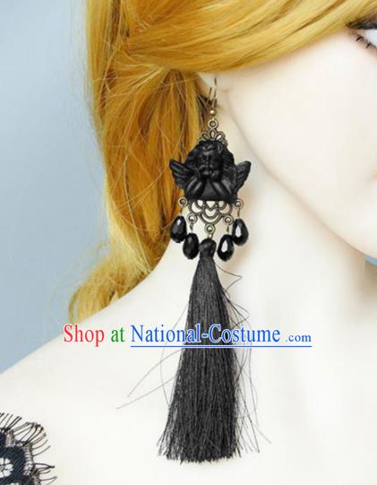 Top Grade Handmade Halloween Cosplay Gothic Earrings Fancy Ball Black Tassel Ear Accessories for Women