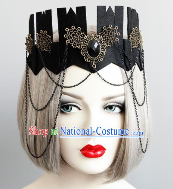 Top Grade Gothic Queen Black Royal Crown Halloween Cosplay Fancy Ball Handmade Hair Accessories for Women