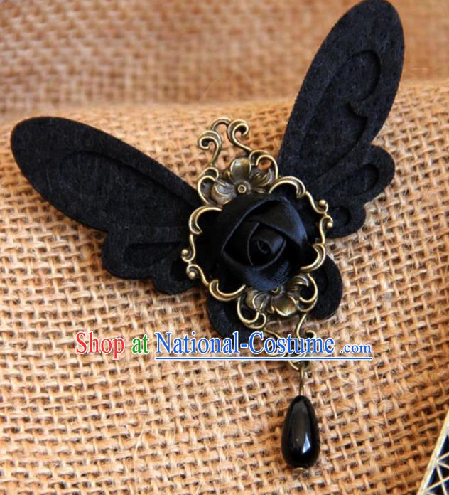 Handmade Gothic Black Butterfly Brooch Accessories Halloween Fancy Ball Cosplay Breastpin for Women