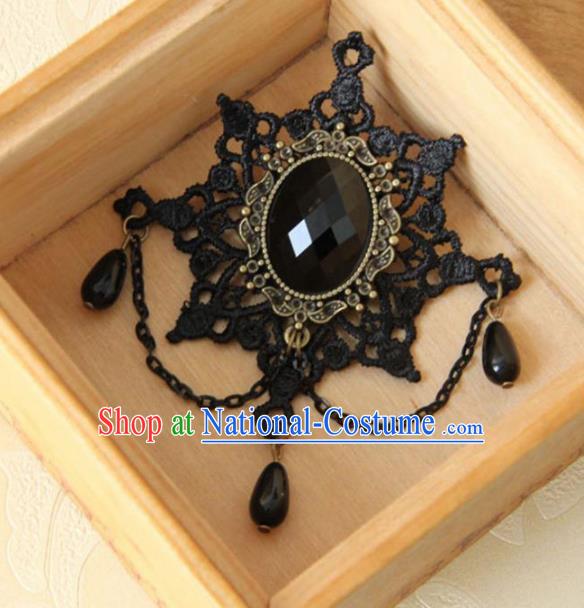 Handmade Gothic Black Lace Brooch Accessories Halloween Fancy Ball Cosplay Breastpin for Women