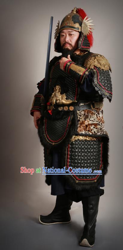 Traditional Chinese Song Dynasty General Body Armor and Helmet Ancient Military Officer Costumes for Men