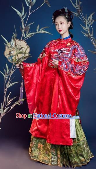 Traditional Chinese Ming Dynasty Court Countess Red Hanfu Dress Ancient Imperial Empress Wedding Costumes for Women