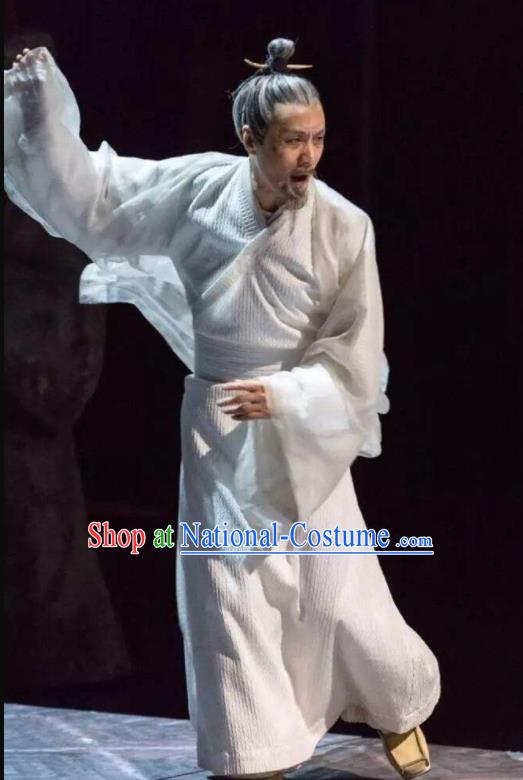 Chinese Ancient Western Han Dynasty Historian Litterateur Sima Qian White Costumes Complete Set