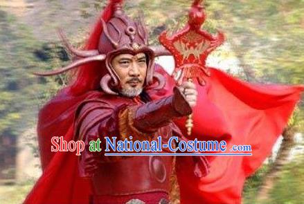 Chinese Ancient Mythology Fire God Zhu Rong Chongli Red Costumes Complete Set