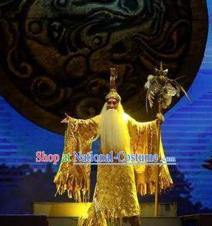 Chinese Ancient Mythology Yellow Emperor Xuanyuan Clothing Tribal King Huangdi Costumes Complete Set