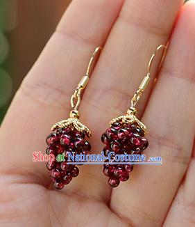 Chinese Traditional Hanfu Grape Ear Accessories Ancient Qing Dynasty Princess Earrings for Women