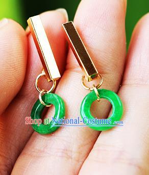 Chinese Traditional Hanfu Jade Ring Ear Accessories Ancient Qing Dynasty Princess Earrings for Women