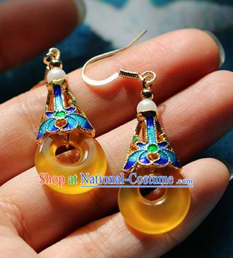 Chinese Traditional Hanfu Yellow Jade Ear Accessories Ancient Qing Dynasty Princess Earrings for Women