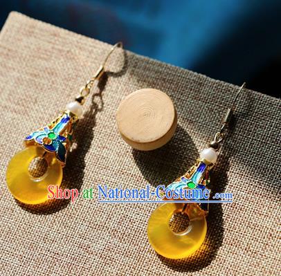 Chinese Traditional Hanfu Yellow Jade Ear Accessories Ancient Qing Dynasty Princess Earrings for Women