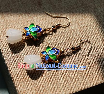 Chinese Traditional Hanfu Jade Blueing Ear Accessories Ancient Qing Dynasty Princess Earrings for Women