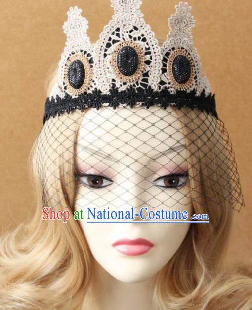 Handmade Halloween Cosplay Black Gem Headwear Fancy Ball Stage Show Royal Crown for Women