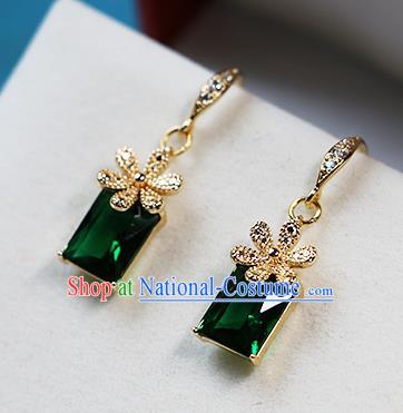 Chinese Traditional Hanfu Green Crystal Ear Accessories Ancient Qing Dynasty Princess Earrings for Women