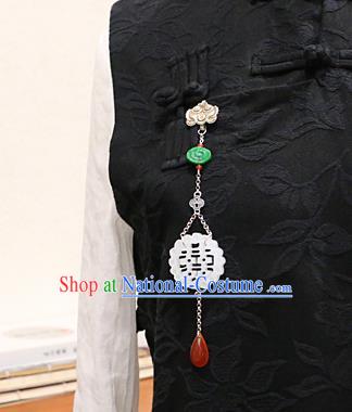 Chinese Ancient Qing Dynasty Imperial Consort Jade Carving Brooch Pendant Traditional Hanfu Court Accessories for Women